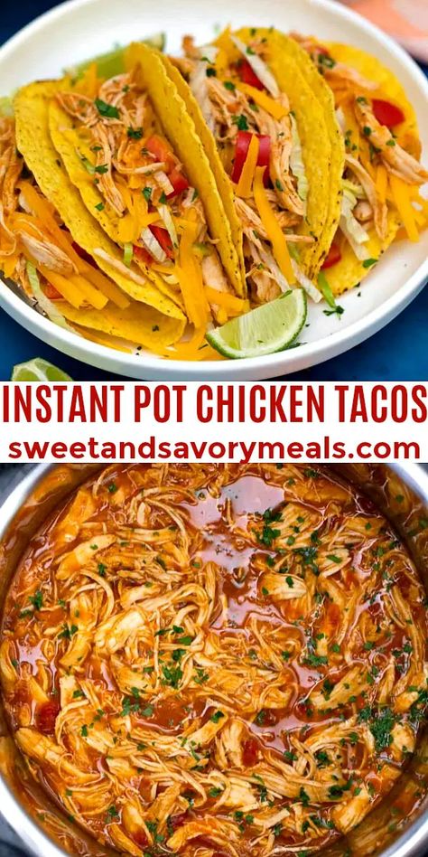 Instant Pot Chicken Tacos [Video] - Sweet and Savory Meals Instant Pot Salsa Chicken, Instant Pot Chicken Tacos, Instant Pot Salsa, Chicken Lickin, Chicken Tacos Easy, Friends Recipes, Chicken Taco Recipes, Savory Meals, Salsa Chicken