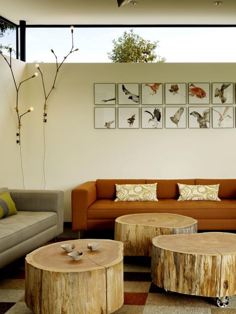 (Art work idea and lamps) Architect is In, Neal Schwartz, Schwartz and Architecture, house in Sonoma, Lindsey Adelman DIY, Andrew Zuckerman Bird, cypress trunk coffee table on castors, Remodelista Diy Home Decor For Apartments, Grey Sofa Living Room, Diy Rustic Decor, Coffee Table Trunk, Interior Design Diy, Interior Design Art, Diy Interior, Bird Decor, Living Room Grey