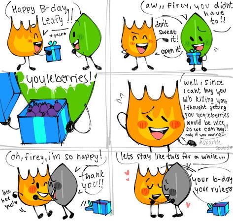 Bfdi Fanart Ships, Fireafy Bfb Comics, Leafy And Fiery, Fire X Leafy, Leafy Bfb Fanart, Bfb Firey X Leafy, Leafy X Fiery, Bfdi Ships, Cartoon Tutorial