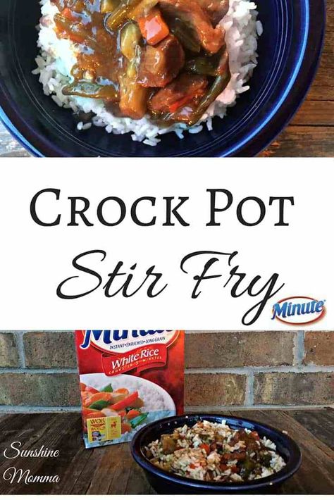 Crock Pot Stir Fry, Crockpot Stir Fry, Stir Fry With Beef, Rice In Crockpot, Stir Fry Meat, Beef Stir Fry Recipes, Quick Family Meals, Minute Rice, Pork Stir Fry