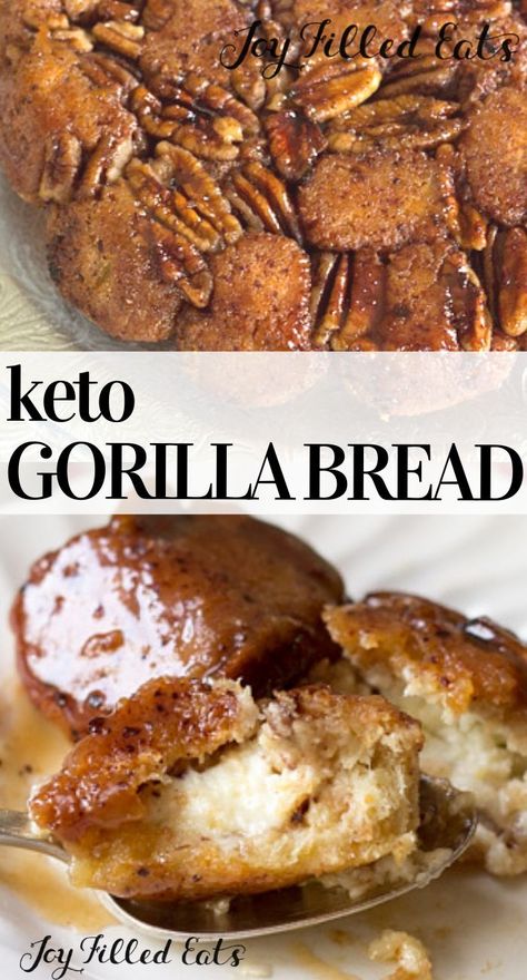 Gorilla Bread - Low Carb, Keto, Gluten-Free, Grain-Free, Sugar-Free, THM S. Gorilla Bread is classic monkey bread with an amazing twist. Every ball of sweet, cinnamon dough is filled with cream cheese. This is the ultimate brunch indulgence!Move over Paula Deen. This keto cream cheese filled cinnamon Gorilla Bread is healthy and just as delicious as yours! #lowcarb #keto #grainfree #glutenfree #sugarfree #thm #trimhealthymama Gorilla Bread, Cinnamon Dough, Desserts Keto, Joy Filled Eats, Sweet Dough, Low Carb Sweets, Oreo Dessert, Gluten Free Sugar Free, Monkey Bread