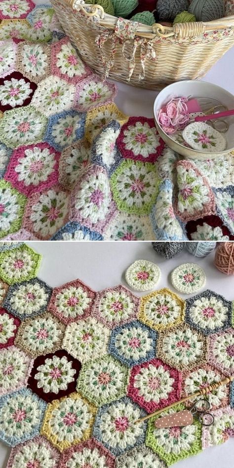 Amazing Hexagon Crochet Blankets – 1001 Patterns Hexagon Granny Square Blanket, Hexagon Granny Square Pattern, Crochet Hexagon Pattern, Hexagon Crochet Blanket, Easy Crochet Blanket Patterns, Crochet Hexagon Blanket, Hexagon Blanket, Hexagon Crochet Pattern, Modern Haken