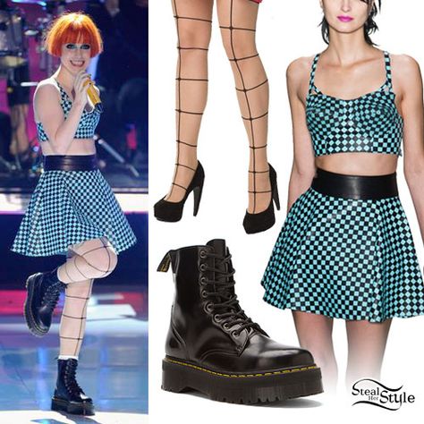 Hayley Williams 2013 Teen Choice Awards Performance Outfit wearing Doc Martens! Dr Martens Outfits, Doc Martens Outfit Summer, Doc Martens Jadon, Hayley Williams Style, 2013 Dress, Dr Martens Outfit, Dr Martens Style, Summer Grunge, Paramore Hayley Williams