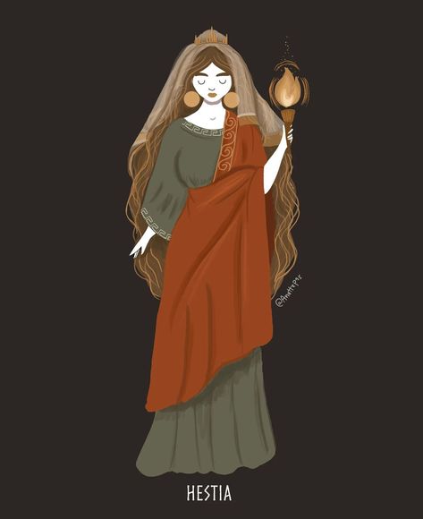 Hestia. Goddess of hearth, the domestic affairs and home. She was also known as the goddess of sacrificial flame and was honoured with… | Instagram Hestia Goddess, Goddess Hestia, Slavic Goddess, Pagan Poetry, Goddess Of The Hearth, Myths & Monsters, Greek Goddesses, Greek Pantheon, Greek Mythology Gods