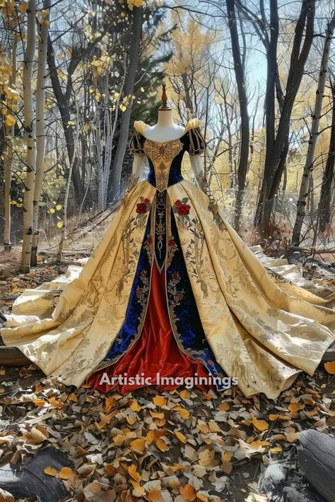 Royal Dress Design, Bell Gown, Snow White Gown, Fur Dress Gowns, Snow White Dress Aesthetic, Unique Cosplay Ideas, Snow White Dress, Snow White Princess Dress, Disney Princess Inspired Dresses