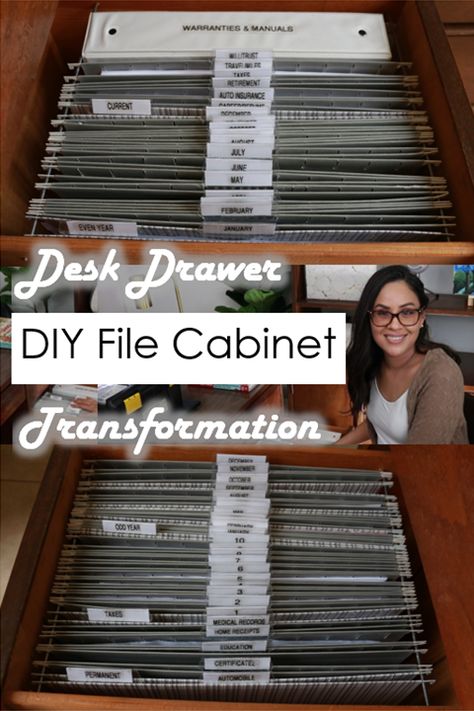 Diy Hanging File Organizer, File Drawer Organization, Diy File Folder Organizer, File Cabinet Ideas, Ikea Filing Cabinet, Office Filing System, Desk Drawer Organisation, Flat File Cabinet, Hanging File Organizer