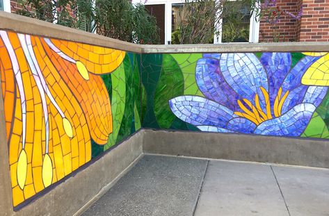 RACHEL RODI MOSAICS — Public Art Mosaic Garden Ideas, Egress Window Well Covers, Broken Tile Mosaic, Flowers Mural, Outside Wall Art, Ocean Mural, House Portrait Painting, Mosaic Garden Art, Mosaic Stained