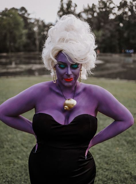 Arial Costume, Ursula Hair Ideas, Modern Ursula Costume, Ursula Makeup Look, Ursula Makeup Halloween, Pretty Ursula Costume, Halloween Costumes With Wigs, Ursula Costume Makeup, Ursula Halloween Costume