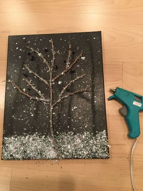 Christmas Light Up Canvas Diy, Canvas Painting With Fairy Lights, Led Light Painting Canvases, Light Up Canvas Diy, Diy Christmas Art Canvases, Christmas Canvas Art Easy, Light Up Canvas Art, Christmas Canvas Ideas, Winter Night Painting