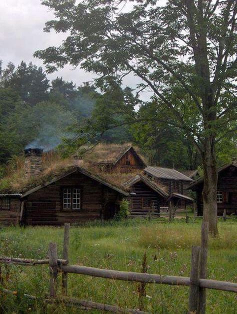 Norwegian House, Grass Roof, Cottage Cabin, Cabin Living, Log Cabin Homes, Cabin In The Woods, Cabins And Cottages, Cabin Life, Green Roof