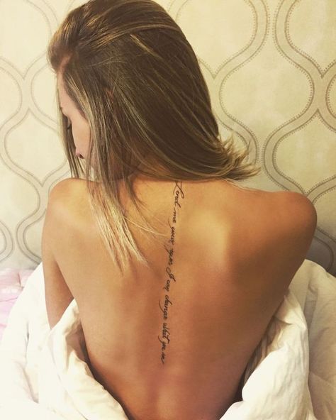 Spine Tattoo Lettering, Girl Spine Tattoos, Back Tattoos Spine, Tattoo Back, Tattoo Quotes For Women, Inspiration Tattoos, Cat Tattoos, Spine Tattoos For Women, Tiny Tattoo