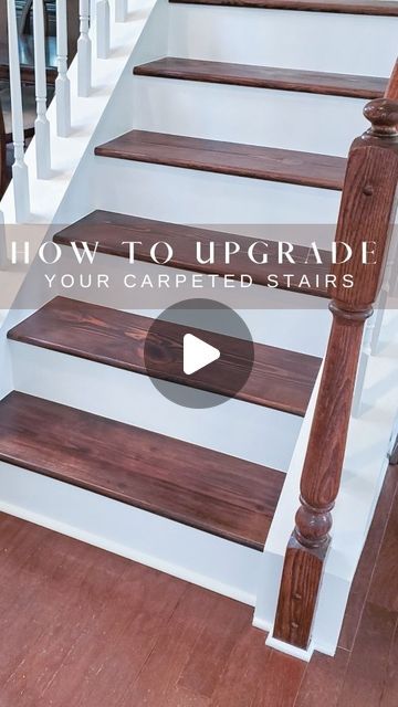 Mary Johanson | DIY Tutorials + Home Maintenance & Inspiration on Instagram: "Wow!  I can't believe it's been almost a year since I tackled these stairs!  They are still as beautiful as ever to me 🤩 Here are a few takeaways (save this for your next project):  🔨 check under your carpet before ripping it to see if you have actual treads (I got lucky). If you only have plywood you will need to buy and install treads.  🔨 Take your time!  This was my first time doing stairs and I'm a SAHM so I spread it out over a few weeks   ❤️ For more details on any of my projects check out my highlights bubbles in my profile  . . . . #diytutorial #diyhomeimprovement #makersgonnamake #makers #makersofinstagram #modernfarmhousestyle #modernfarmhouse #fixerupper #grandmillennial #stairs #beforeandafter" How To Retread Stairs, Vinyl On Stairs, Diy Stairs Makeover Cheap, Carpet On Stairs, Redo Stairs, Diy Stairs Makeover, Stair Makeover, Removing Carpet, Stairs Makeover