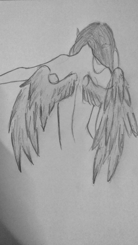 Back With Wings Drawing, Realistic Angel Wings Drawing, Injured Wings Drawing, Drawing Wings On People, Angel Drawing Sketches Easy, Broken Sketching, Girl With Wings Drawing, Dark Angel Drawing, Angel Wings Sketch