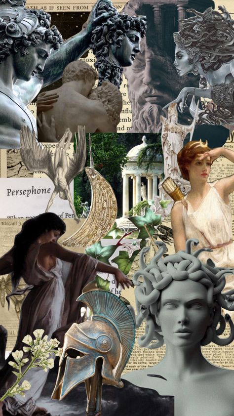 Greek Mythology Aesthetic #greekmythgology #greekgoddess #aesthetic #moodboard #collage #vintage #percyjackson #persephone #medusa Greek Goddess Aesthetic, Greek Mythology Aesthetic, Ancient Greece Aesthetic, Mythology Aesthetic, Greece Mythology, Classical Greece, Goddess Aesthetic, Greek Mythology Gods, Classical Antiquity