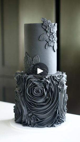 Black Roses Cake, Ruffle Cake Design, Ruffle Cake Tutorial, 60th Cake, Black Wedding Cake, Fondant Ruffles, Karen Davies, Cake Moulds, Ruffle Wedding Cake