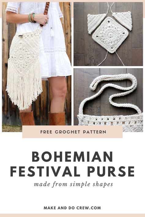 Crochet Boho Bag Pattern, Boho Bag Pattern, Festival Purse, Boho Crochet Patterns, Knitting Bag Pattern, Crochet Boho Bag, Crochet Festival, Crochet Purse Pattern Free, Cozy Crochet Patterns