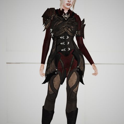 Sims 4 Cc Armor, Sims 4 Armor Cc, Drow Armor, Skyrim Clothes, Armor Female, Sims Medieval, Warrior Outfit, Female Armor, Sims Hair