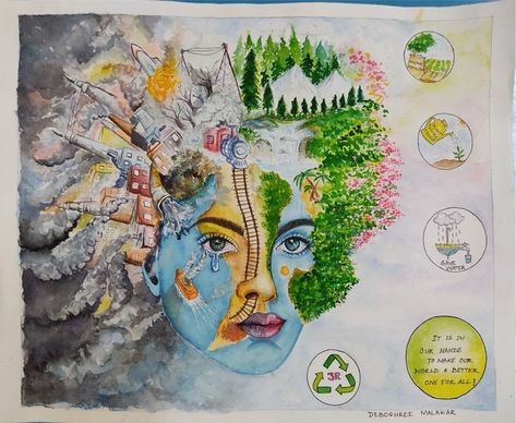 Ecosystem Restoration Poster, Ecosystem Poster, Save Environment Poster Drawing, Earth Art Drawing, Mother Earth Drawing, Ecosystem Restoration, Save Earth Drawing, Illustration Design Poster, Earth Day Drawing