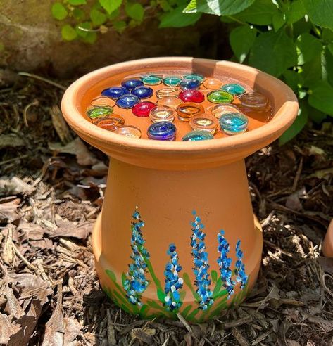 Painted Bluebonnets, Bee Station, Bee Water Station, Bee Watering Station, Bee Bath, Butterfly Bath, Glass Tower, Painted Water, Glass Pebbles