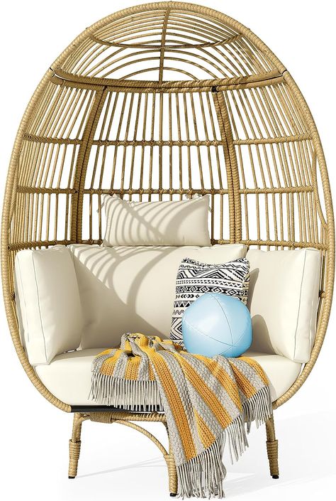 This wicker egg chair SWIVELS!!! A must have for your outdoor or indoor space to curl up in with a good book or watch you favorite movie!!! “As an Amazon Associate I earn from qualifying purchases.” Wicker Egg Chair Bedroom, Living Room Outside, Wicker Egg Chair Patio, Egg Chair Outdoor, Woven Egg Chair, Egg Chair Outdoor Walmart, Egg Chair Outdoor Target, Indoor Living Room, Lounger Chair