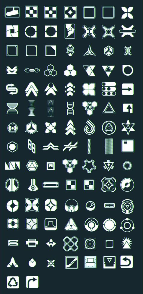 ArtStation - 100 Retro Futuristic Icon Brushes, David Edwards Cyberpunk Logo Ideas, Scifi Logo Design, Scifi Icons, Unique Shapes Design, Futuristic Symbols, Scifi Logo, Futuristic Icons, Futuristic Logo Design, Retro Futuristic Design