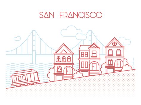 San Francisco • Golden Gate Bridge - Painted Ladies - Cable Car Behance Icon, San Francisco Tattoo, San Francisco Cable Car, San Francisco Houses, San Francisco Golden Gate Bridge, Theme Tattoo, Deco Nature, Painted Ladies, Travel Icon