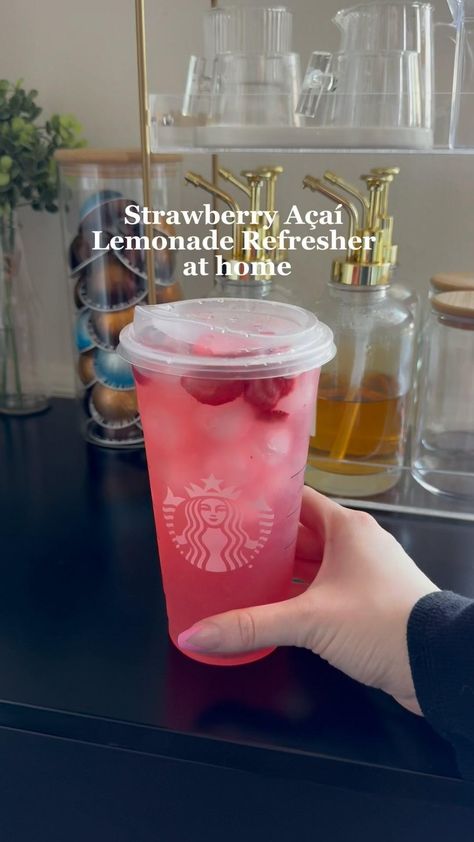 Strawberry açaí lemonade refresher at home🍓🍋 #strawberryacairefresher #strawberryacailemonade #starbucksrefreshers #drinksathome #starbucksathome #strawberryacai #coffee #coffee #delicious #goodmorning #bhfyp #breakfast #morning #cake #chocolate #homemade #lunch #foodstagram #foodphotography #cafe #dessert #foodblogger #starbucks #tea #coffeetime #brunch #coffeelover How To Make Strawberry Refresher Starbucks, Yummy Starbucks Drinks Refreshers, Starbucks Refresher Drinks To Try, Cute Non Alcoholic Drink Recipes, How To Make A Starbucks Strawberry Lemonade Refresher, Starbucks Recipes Strawberry Acai, Healthy Drinks Starbucks, Starbucks How To Make, Prettiest Starbucks Drinks