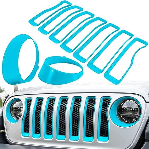 Amazon.com: Front Grille Mesh Inserts & Headlight Cover for Jeep Wrangler JL JLU Unlimited Sport/Sports 2018-2023 Exterior Accessories Clip-in Grille Guard Cover Headlight Bezels Trim Ring (Light Blue 9PCS) : Everything Else Jeep Wrangler Seat Covers, Jeep Wrangler Accessories, Wrangler Accessories, Grille Inserts, Headlight Covers, Jeep Wrangler Jl, Jeep Stuff, Wrangler Jl, Sports Models