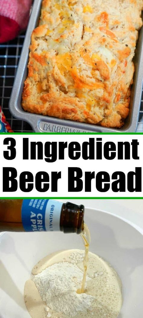 Best beer bread recipe with 3 ingredients! Add cheese and chiles to make it out of this world! Served as a side dish or appetizer with dip. Best Beer Bread, Beer Bread Easy, Beer Bread Recipe, 3 Ingredient Recipes, Beer Bread, Monkey Bread, Beer Recipes, Easy Bread, Bread Recipes Homemade