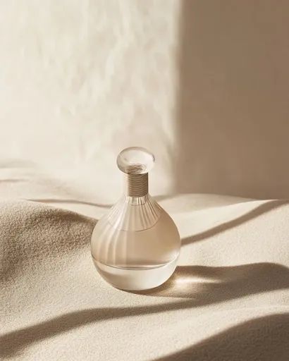 ↑↑↑ Larger size on website 🔸 A glass perfume bottle with a rounded, bulbous shape and a gold-toned cap sits on a soft, textured b Elegant Perfume, Clear Liquids, Glass Perfume Bottle, Diffused Light, Perfume Bottle, Perfume Bottles, Texture, Glass, Gold