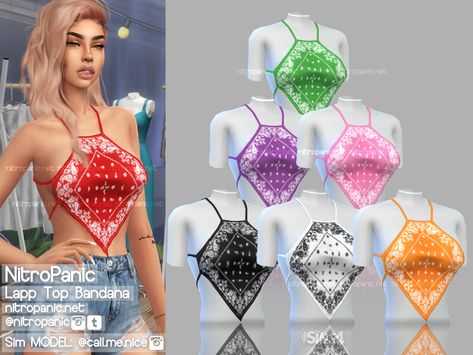 sims 4 cc custom content clothing // Lapp Top Bandana crop top for The Sims 4 Black Simmer, Sim4 Cc, Alpha Cc, Die Sims 4, Sims 4 Black Hair, Sims Clothes, Sims 4 Cc Kids Clothing, Play Sims 4, Cc Clothes