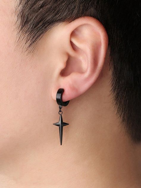 Black  Collar  Stainless Steel   Embellished   Women's Fashion Jewelry Cross Earings Piercings Men, Mens Cross Earrings, Earrings Men Style, Men With Earrings, Men’s Earrings, Dangle Earrings Men, Cross Earrings Men, Male Earrings, Mens Earring