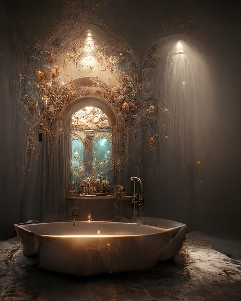 Fantasy Bathroom, Stylish Bathroom, Bathroom Art, Bathroom Inspiration, Dark Fantasy, Interior Inspiration, E Design, Fantasy Art, Concept Art