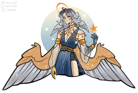 Sun Oc Art, Critbit Art, God Oc Ideas, Angelic Outfits Aesthetic, Angel Character Design Male, Avian Oc, Winged Clothes, Angel Oc Design, Angelic Oc