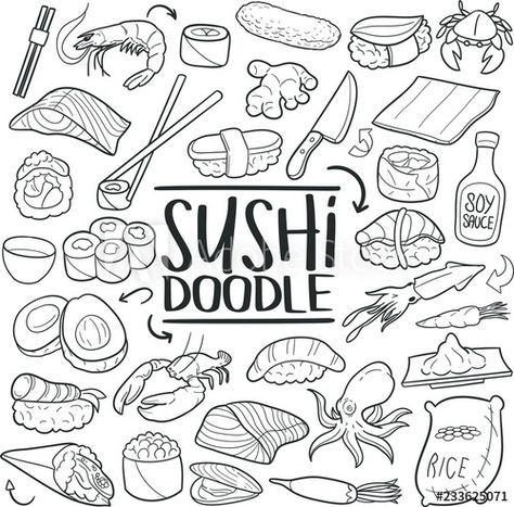 Sushi Line Art, Food Doodle Art, Sushi Doodle, Food Doodle, Doodle Mandala, Procreate Ipad Tutorials, Food Doodles, Ipad Tutorials, Food Sketch