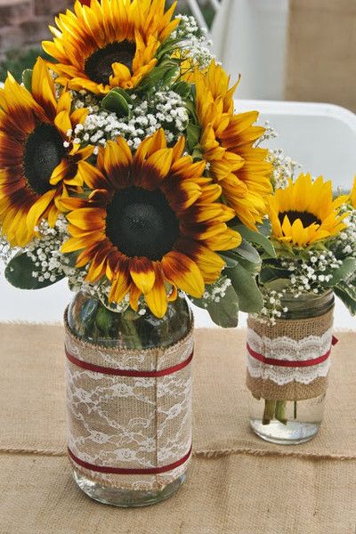 Rustic Burgundy Yellow Centerpiece Garden Sunflower Wedding Flowers Photos & Pictures - WeddingWire.com Sunflower Wedding Centerpieces, Yellow Centerpieces, Nail Winter, Sunflower Wedding Decorations, Rustic Sunflower Wedding, Wedding Flowers Sunflowers, Sunflower Centerpieces, Sunflower Party, Sunflower Themed Wedding