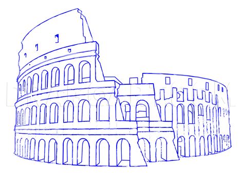 How To Draw The Colosseum, Step by Step, Drawing Guide, by KingTutorial | dragoart.com How To Draw The Colosseum Step By Step, Colessium Drawing, Roman Architecture Drawing Easy, Roman Colosseum Drawing, Colleseum Rome Drawing, Colloseum Drawing Architecture, Architecture Drawing Sketchbooks Easy, Coliseum Drawing, Coliseum Aesthetic