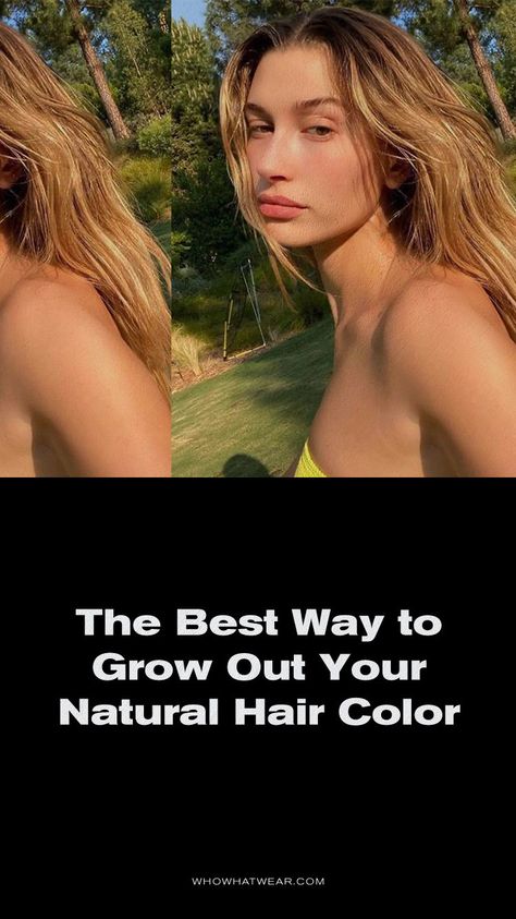 The best way to grow out your natural hair color. Transition From Blonde To Brunette Natural Colors, Grown Out Blonde Hair With Lowlights, Growing Out Your Natural Hair Color, Growing Out Hair Color Natural, Blonde Grow Out Ideas, Returning To Natural Hair Color, How To Grow Out Your Natural Hair Color, Growing Roots Out Hair, Growing Color Out Of Hair