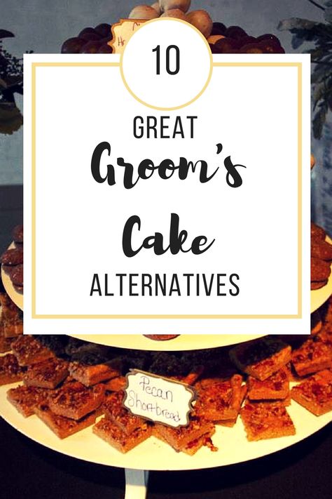 10 great alternatives to groom's cake.  Pies, candy, ice cream, banana pudding, cookies and more.  | Nashville, Huntsville weddings Grooms Cake Alternative, Alternative To Grooms Cake, Rehearsal Dinner Grooms Cake, Grooms Dessert Table Ideas, Desserts For Wedding Rehearsal Dinner, Groom Cake Alternatives, Grooms Cake Alternative Ideas, Cookie Grooms Cake, Grooms Dessert Table