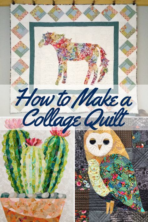 Quilted Art Wall Hangings, Quilt Collage Ideas, Laura Heine Collage Quilt Kits, Collage Fabric Art Ideas, Fabric Collage Art Quilts, Sewing Collage Art, How To Collage Quilt, Fabric Collage Quilt, Collage Quilter Emily Taylor