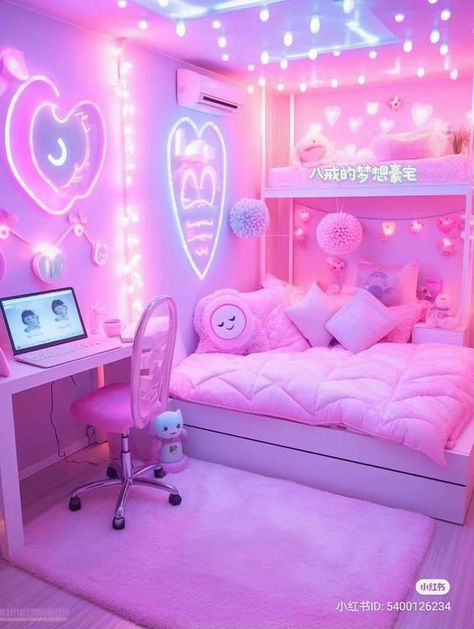 Y2k Apartment, Pink Obsessed, Beautiful Dorm Room, Purple Bedroom Decor, Luxury Kids Bedroom, Gallery Wall Ideas, Amazing Bedroom Designs, Pink Bedroom For Girls, Cool Room Designs