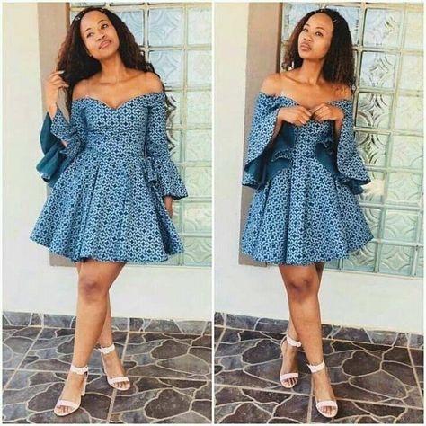 Seshweshwe Dresses, Blue Ankara, Ankara Short Gown Styles, Shweshwe Dresses, African Fashion Designers, Short Dress Styles, Afrikaanse Mode, African Fashion Ankara, African Fashion Modern