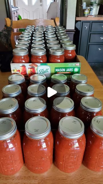 Jessica Robinson | A Farmgirl's Kitchen® on Instagram: "Homemade Spaghetti sauce uses fresh tomatoes and canned tomato paste, along with onions and simple spices. We water bath can this sauce so it is on our pantry shelves. (We just canned 130 pint jars of this delicious pasta sauce!)

#easyrecipes #canning #canningseason #recipe #marinara #marinarasauce #ballcanning" Spaghetti Sauce Recipe Canning, Canned Tomato Paste, Homemade Tomato Paste, Homemade Spaghetti Sauce, Pantry Shelves, Water Bath Canning, Homemade Spaghetti, Delicious Pasta, Pint Jars