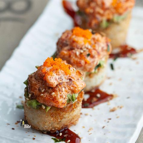 You're going to love these Crispy Rice Spicy Tuna Tartare Poppers. Serve them at your next dinner party or soirée to enjoy this yumminess. Sushi Passed Appetizers, Tuna Tartare Appetizer, Crispy Rice Cups, Spicy Tuna Tartare Recipe, Crispy Sushi Rice, Asian Dinner Party, Crispy Rice Spicy Tuna, Japanese Sushi Recipes, Rice For Sushi