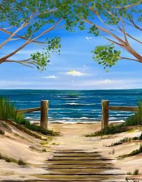 Beach Scene Painting Easy, Beach Scenes To Paint, Seascape Paintings Beach Scenes, Simply Painting, Calendar Creative, Beach Scene Painting, Beach Art Painting, Acrylic Ideas, Painting Beach