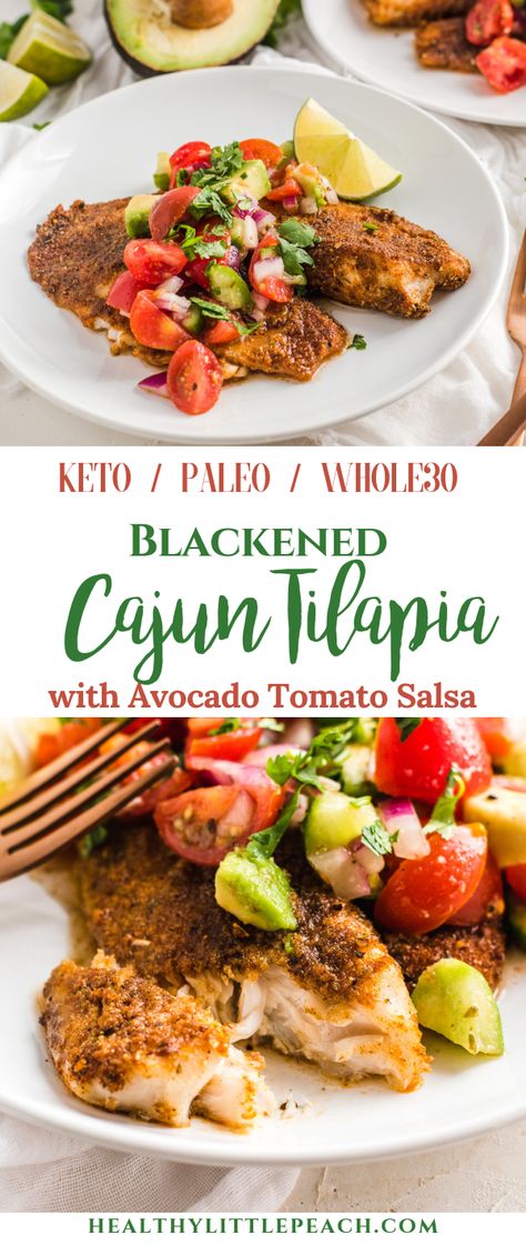 Cajun Tilapia, Tilapia Fillet, Avocado And Tomato, Whole30 Keto, Tilapia Recipes, Perfect Lunch, Avocado Tomato, Keto Paleo, Paleo Whole 30