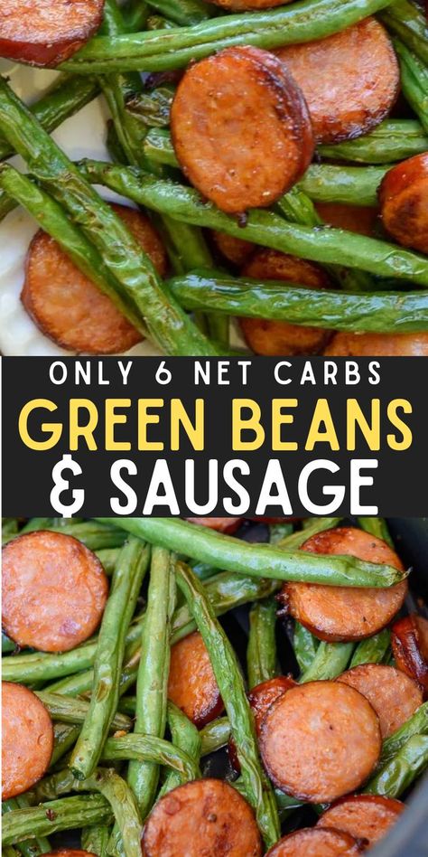 Air Fryer Green Beans, Beans And Sausage, Healthy Low Carb Dinners, Dinner Keto, Low Carb Low Fat Recipes, Breakfast Low Carb, Low Carb Meal Prep, Best Low Carb Recipes, Low Carb Diet Recipes