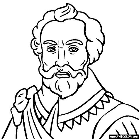 Sir Francis Drake Coloring Page Drake Child, Drake Drawing, Sir Francis Drake, Francis Drake, Colouring Sheets, California History, Mystery Of History, Diy Garden Decor, Free Coloring Pages