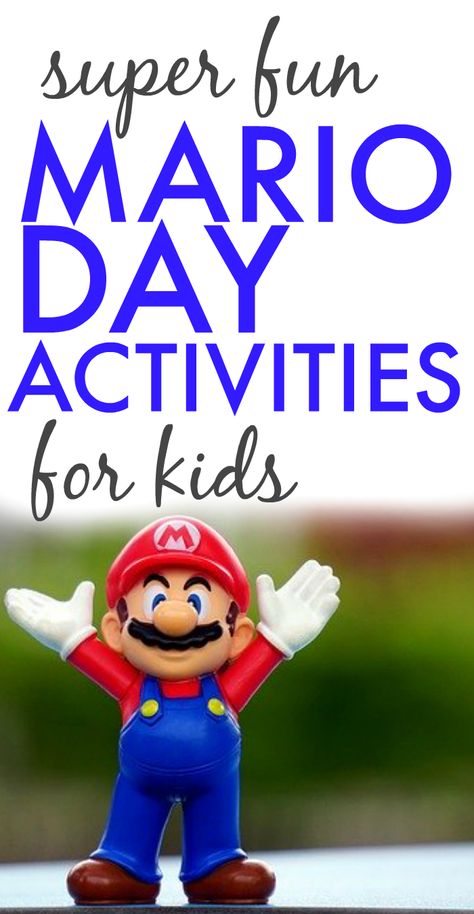 Mario Day Activities for Kids: Mario Day March 10. Technology for kids activities. Fun holidays to celebrate with kids. Super Mario party. Mario video game party. Video game party ideas. Mario Day Spirit Week. Super Mario Bros party ideas. Gameschooling. Gameschool. Nintendo party ideas. Gameschooling games. Holidays for kids. #MarioDay #holidays #nintendo #videogames #technologyforkids #partyideas #partythemes #gameschool #gameschooling #games #technology Mario Day Activities, Nintendo Party Ideas, Mario Games For Kids, Fun Holidays To Celebrate, Video Game Party Ideas, Game Party Ideas, Super Mario Bros Party Ideas, Mario Party Games, Mario Kart Games