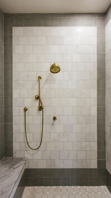 The Misfit House, Misfit House, Bathtub Tile Surround, Large Shower Tile, Timeless Bathroom, Tile Inspiration, Bathroom Wall Tile, Bathroom Wallpaper, Tile Work